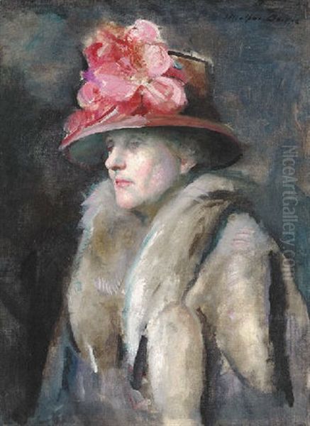 Portrait Of A Lady In A Large Hat Oil Painting by Adolphe Borie