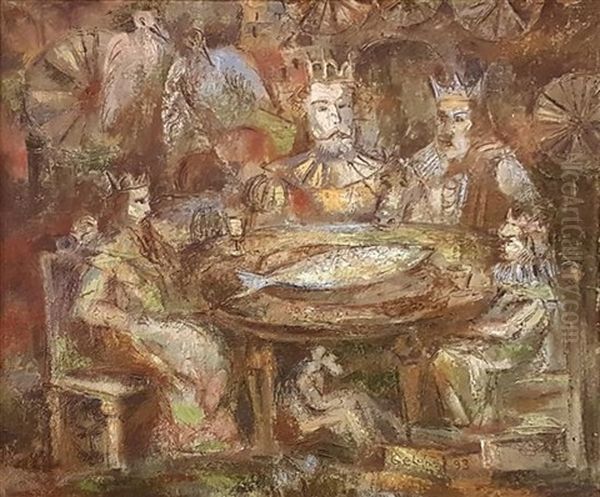 Dinner Of Four Kings Oil Painting by Laszlo Boris