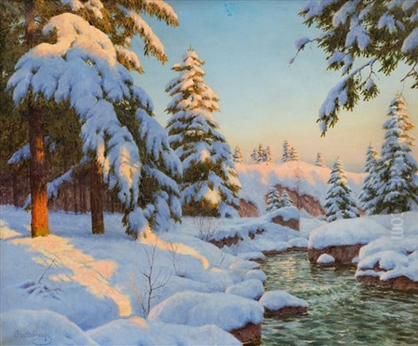 Winter Landscape Oil Painting by Laszlo Boris