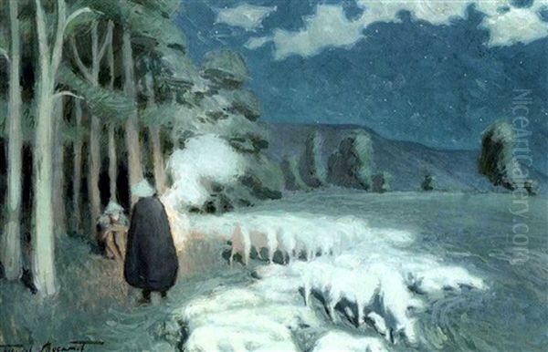 Shepherds Tending A Flock At Night Oil Painting by Victor Elpidiforovich Borisov-Musatov