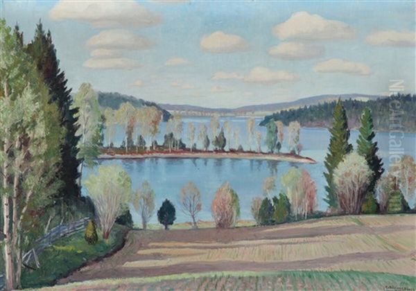 A Spring Landscape Oil Painting by Gunnar Borjeson