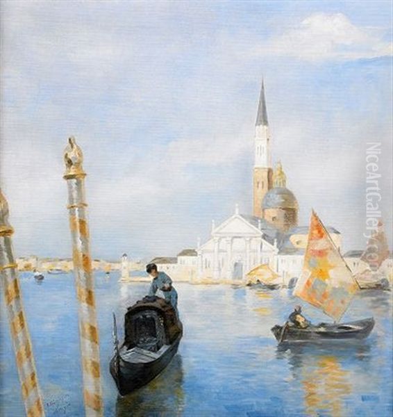 Vy Mot Santa Maria Della Salute - Venedig Oil Painting by Agneta (Agnes) Boerjesson