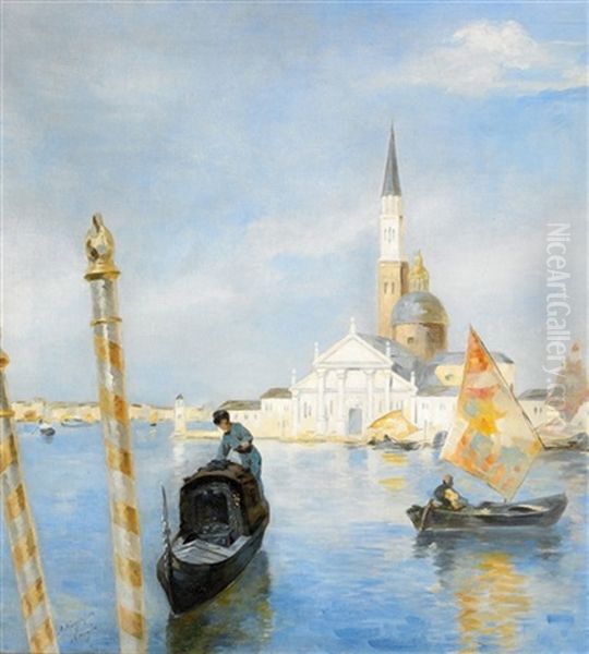 Vy Mot Santa Maria Della Salute - Venedig Oil Painting by Agneta (Agnes) Boerjesson