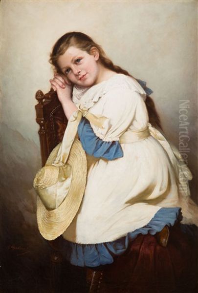 Wanda Chelmonska As A Child Oil Painting by Alfons Dunin Borkowski