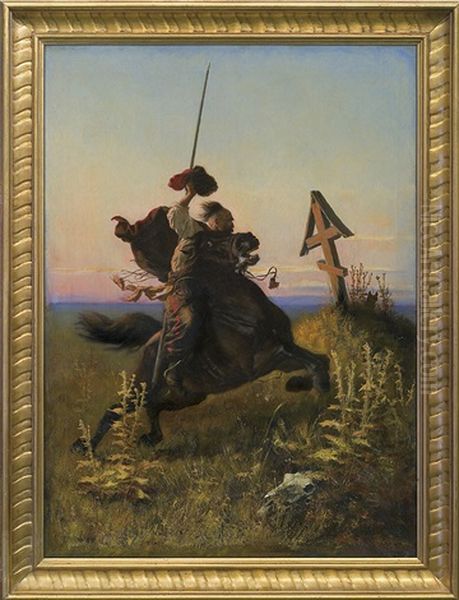 Cossack On Steppes Oil Painting by Alfons Dunin Borkowski