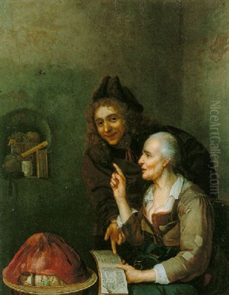 Young Man With A Fortune Teller Oil Painting by Abraham Borm