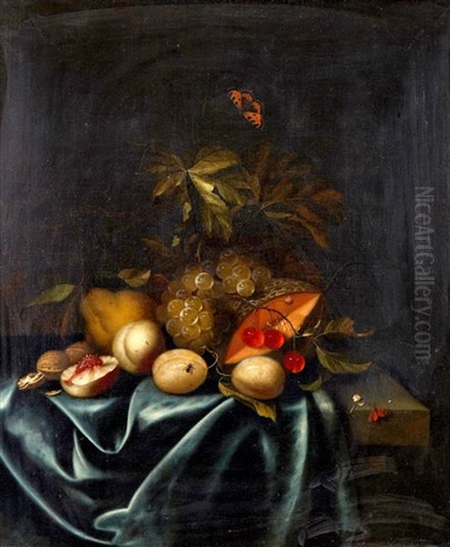 Stilleben Med Frukter Och Insekter Oil Painting by Johannes Borman