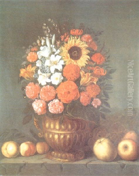 Bodegon De Flores Y Manzanas Oil Painting by Johannes Borman