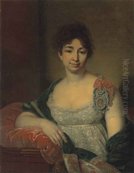 Portrait Of Princess Ekaterina Nikolaevna Lopukhina, Nee Shetneva (1763-1839), Wearing A Lady Of Honour Insignia And The Order Of St. Catherine Oil Painting by Vladmir Lukich Borovikovsky