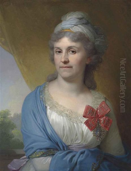 Portrait Of Daria Aleksandrovna Valueva, Nee Kosheleva (1757-1836), Wearing The Order Of St. Catherine, Second Class Oil Painting by Vladmir Lukich Borovikovsky