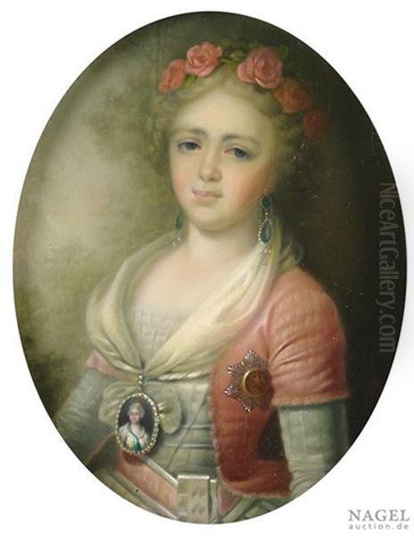 Portrait Der Alexandra Pawlowna Romanowa, Grosfurstin Von Russland Als Halbfigur Vor Landschaftshintergrund Oil Painting by Vladmir Lukich Borovikovsky