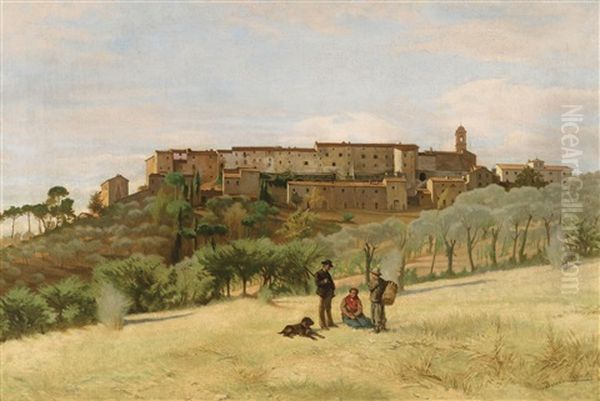 Village Toscan Oil Painting by Odoardo Borrani