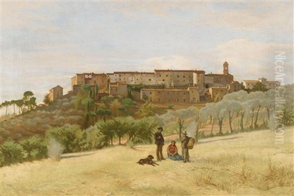 Tuscan Village Oil Painting by Odoardo Borrani