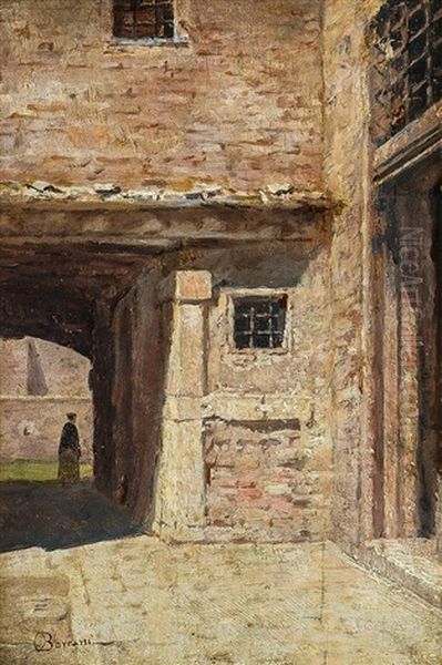 Interno Di Cortile Con Figura Sullo Sfondo Oil Painting by Odoardo Borrani