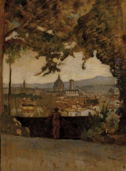 Panorama Di Firenze Da Montughi Oil Painting by Odoardo Borrani