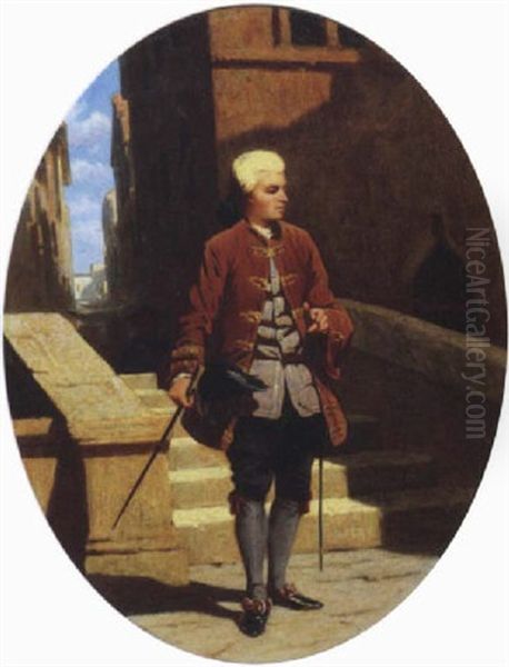 Personaggio Veneziano In Costume, 1860-1865 Oil Painting by Odoardo Borrani