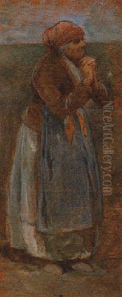 An Old Lady Praying Oil Painting by Odoardo Borrani