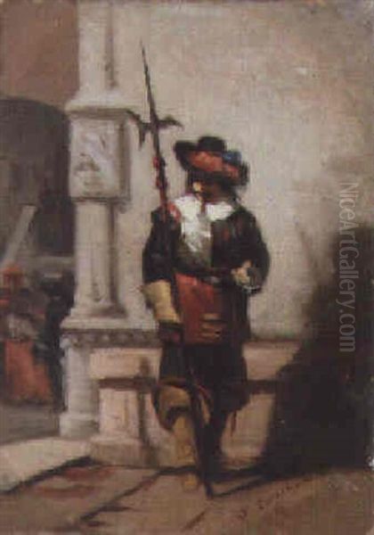 A Guard On Duty Oil Painting by Odoardo Borrani