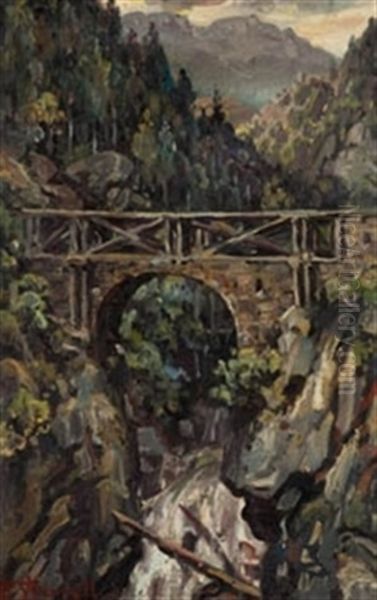 Paisaje Con Puente Oil Painting by Pedro Borrell Bertran