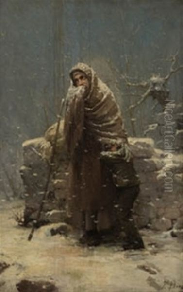 Figura En La Nieve Oil Painting by Pedro Borrell del Caso