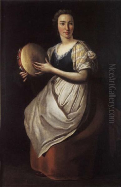 A Peasant Girl With A Tambourine Oil Painting by Paolo Borroni