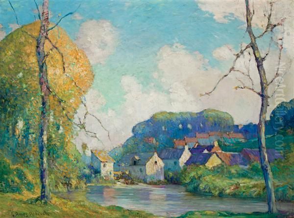 A French Village Oil Painting by George Ames Aldrich