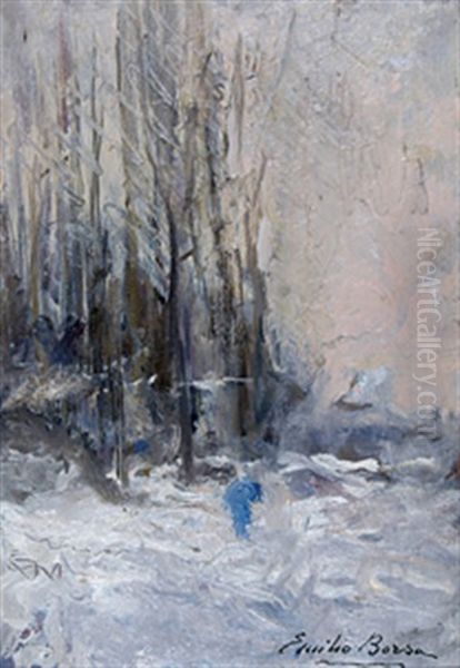 Sottobosco (+ Parco Di Monza Innevato; 2 Works) Oil Painting by Emilio Borsa