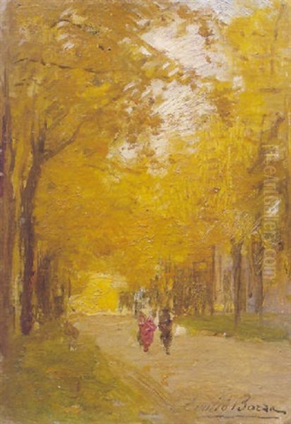 Passeggiata In Un Viale Alberato Oil Painting by Emilio Borsa