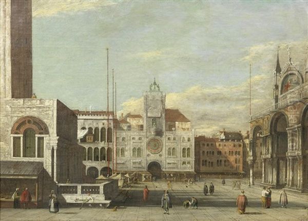 The Piazzetta, Venice, Looking Towards The Torre Dell'orologio Oil Painting by Giuseppe Borsato