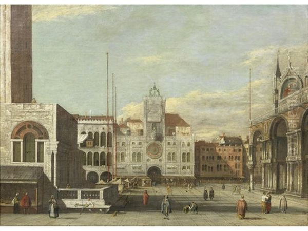 The Piazzetta, Venice, Looking Towards The Torre Dell'orologio Oil Painting by Giuseppe Borsato