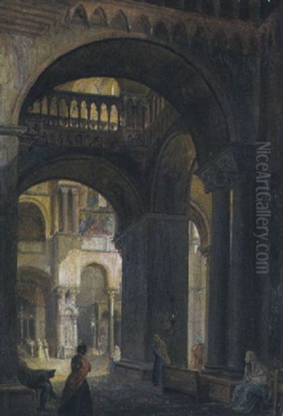 Interno Della Basilica Di San Marco A Venezia Oil Painting by Giuseppe Borsato