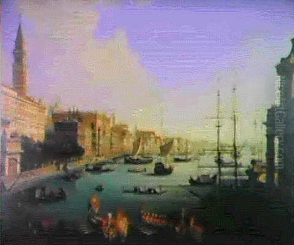 Il Bacino Di S. Marco Visto Dall'imbocco Del Canal Grande Oil Painting by Giuseppe Borsato