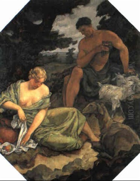 Pan Und Nymphe Oil Painting by Karl Borschke