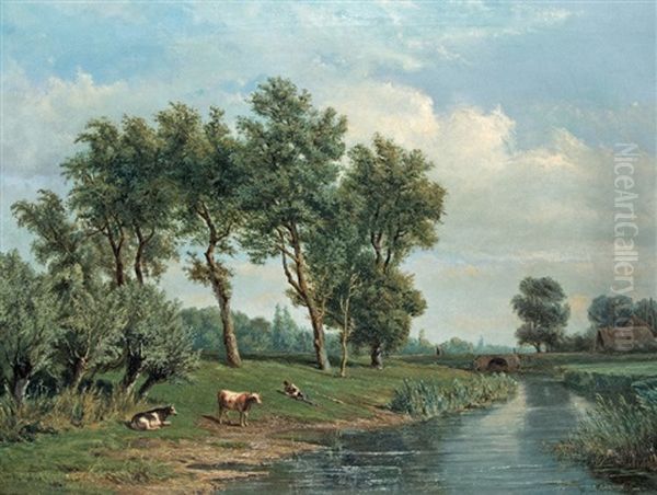 Break At The Brook Oil Painting by Jan Willem Van Borselen