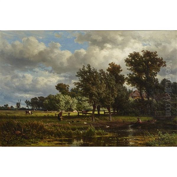 Summer Day Nr. Delft, Holland Oil Painting by Jan Willem Van Borselen