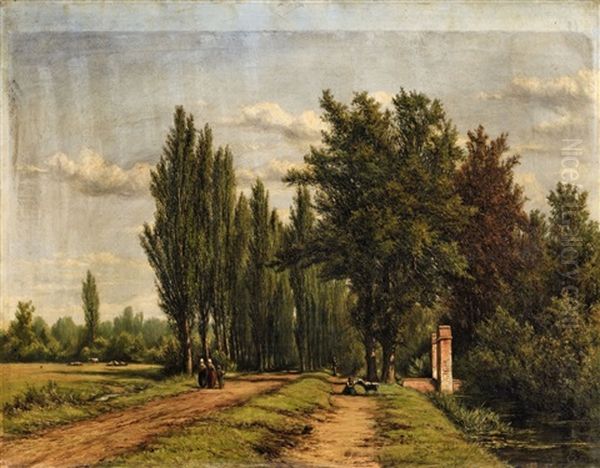 Landscape With A Poplar-lined Avenue Oil Painting by Jan Willem Van Borselen