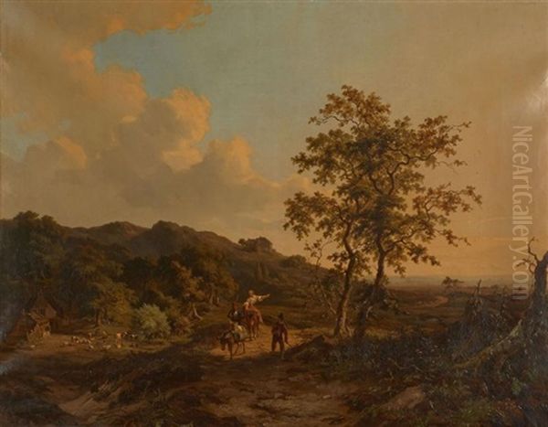 Paysage De Campagne Anime De Personnages Oil Painting by Jan Willem Van Borselen