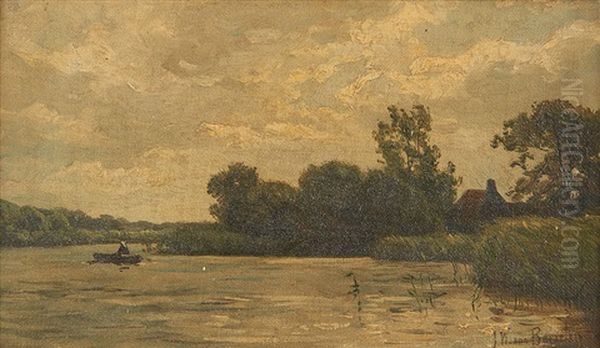 Pecheur Dans Un Estuaire Oil Painting by Jan Willem Van Borselen