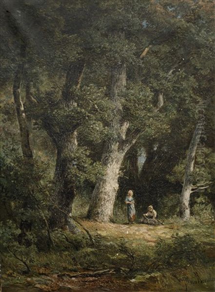 Faggot Bearers Amidst Trees Oil Painting by Jan Willem Van Borselen