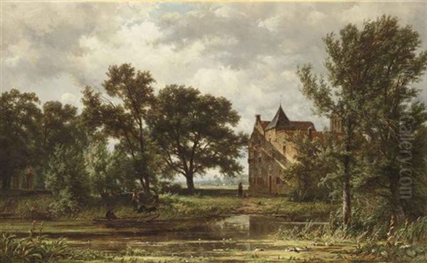 Figures By A Manor (+ Figures By A Manor; 2 Works) Oil Painting by Jan Willem Van Borselen