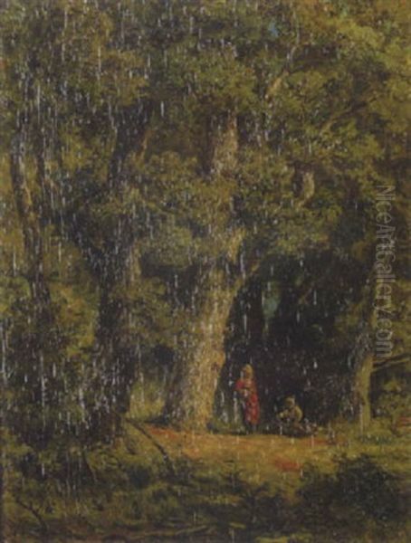 Waldlichtung Mit Zewi Reisig Sammelnden Kindern Oil Painting by Jan Willem Van Borselen