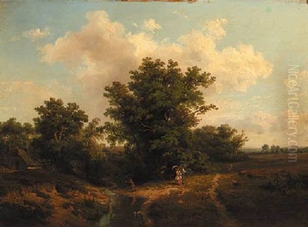 An Afternoon Stroll On The Heath Oil Painting by Jan Willem Van Borselen