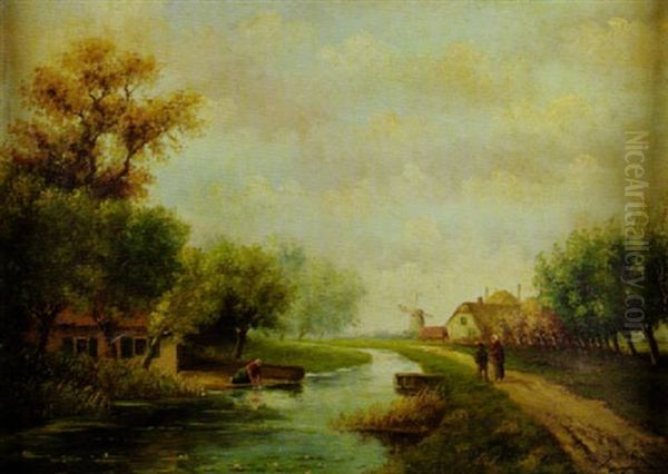 Near The River Oil Painting by Jan Willem Van Borselen