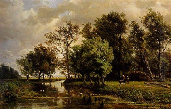 By The River Oil Painting by Jan Willem Van Borselen