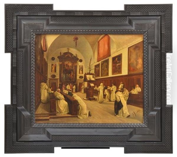 Chapel Interior Oil Painting by Francesco Borsini