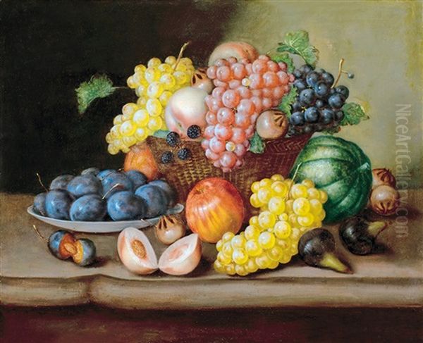 Still Life With Fruit Oil Painting by Jozsef Borsos