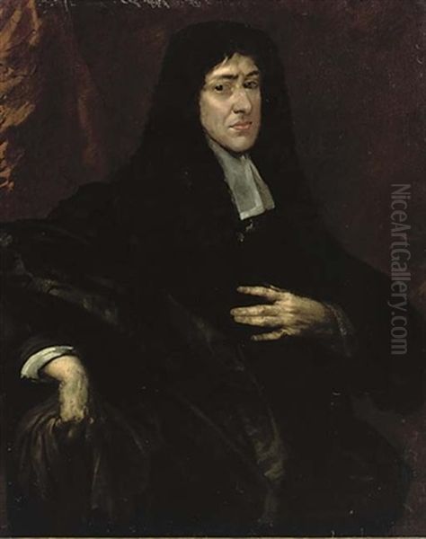 Portrait Of King Charles Ii In A Black Coat And Black Silk Robes Oil Painting by Pieter Borsseler