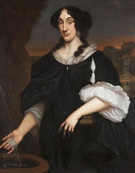 Portrait Of A Lady, Three-quarter-length, In A Black Dress With A White Lace Collar Oil Painting by Pieter Borsseler