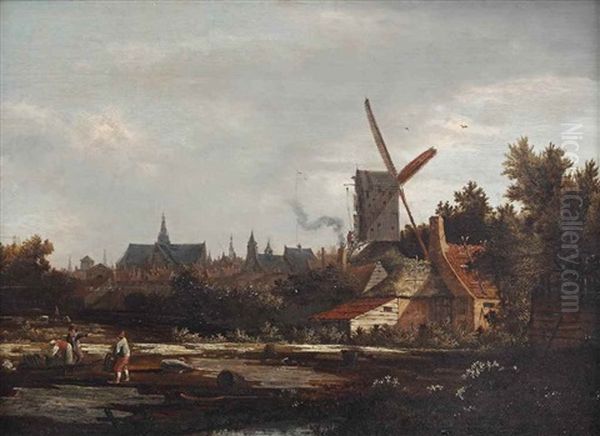 A View Of The Bleaching Fields And Ramparts Of Haarlem Oil Painting by Anthonie Van Borssom