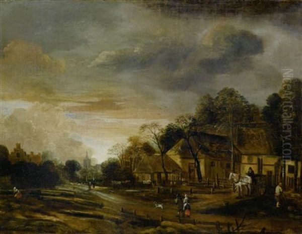 Dorflandschaft Bei Sonnenuntergang Oil Painting by Anthonie Van Borssom